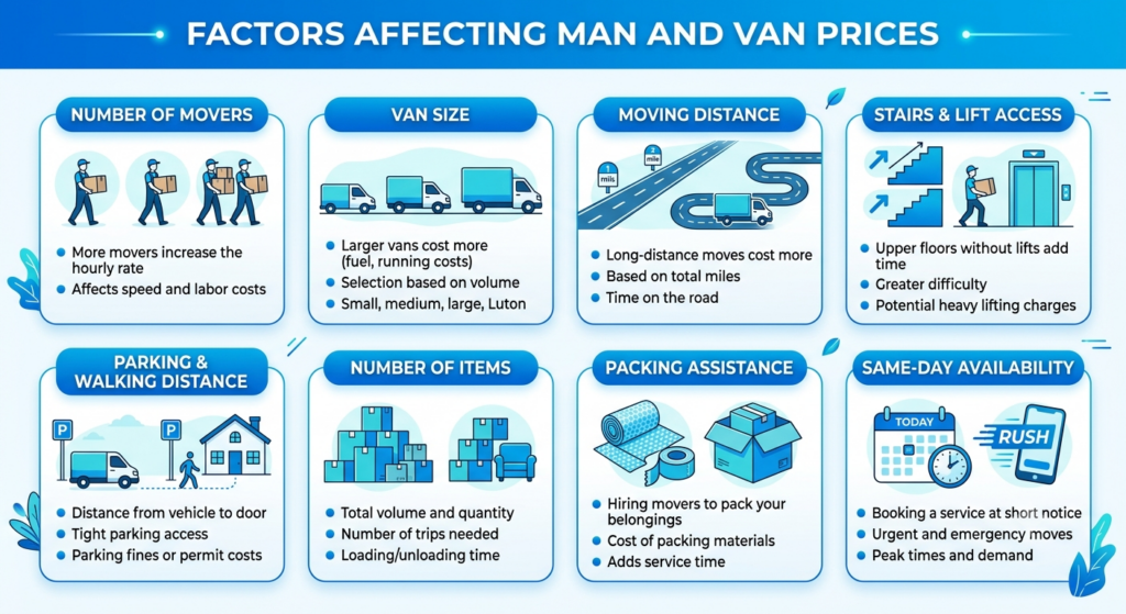Man and van Park Royal NW10 prices and hourly rate factors infographic