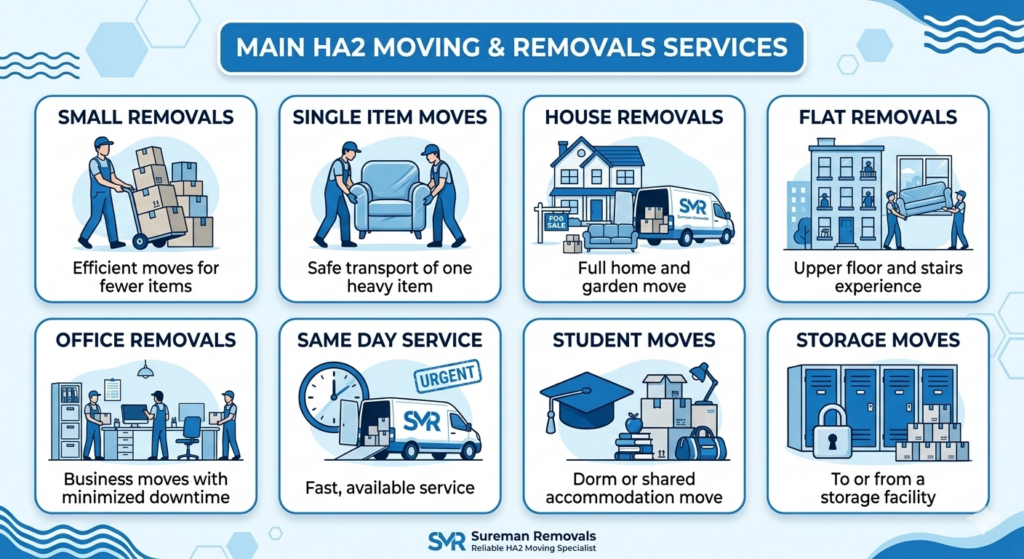 Infographic showing Man and Van HA2 London services