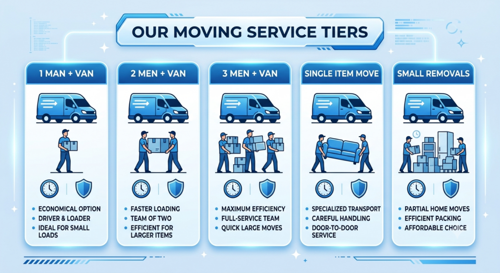 Infographic of man and van service options in New Cross SE14