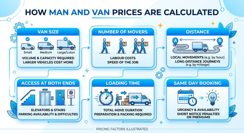 Man and Van Pinner prices and hourly rate guide showing what affects moving costs