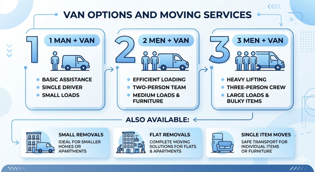 Infographic showing man and van service types in Muswell Hill N10