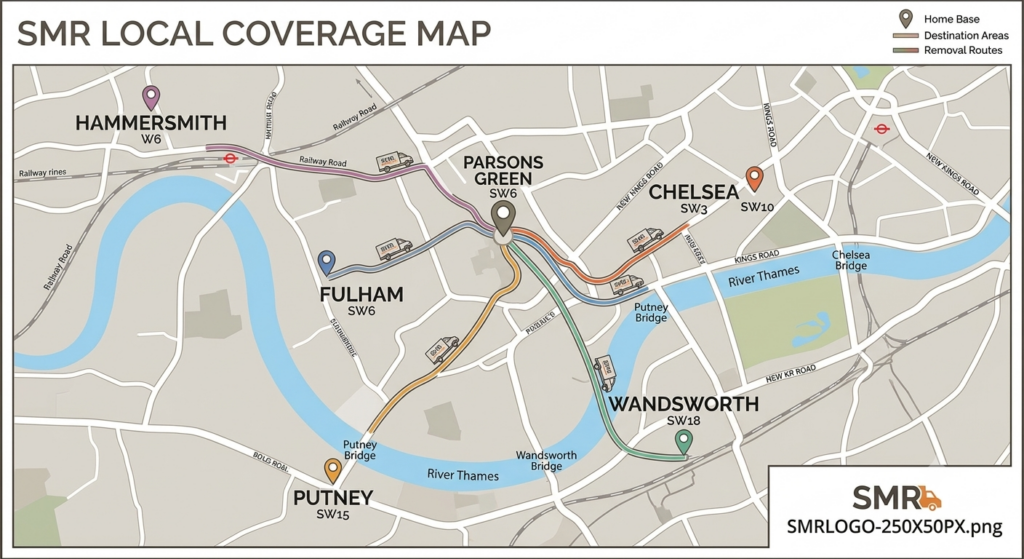 Sureman Removals man and van coverage from Parsons Green SW6 to nearby London areas