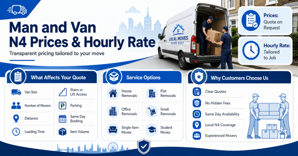 Man and Van N4 prices and hourly rate infographic