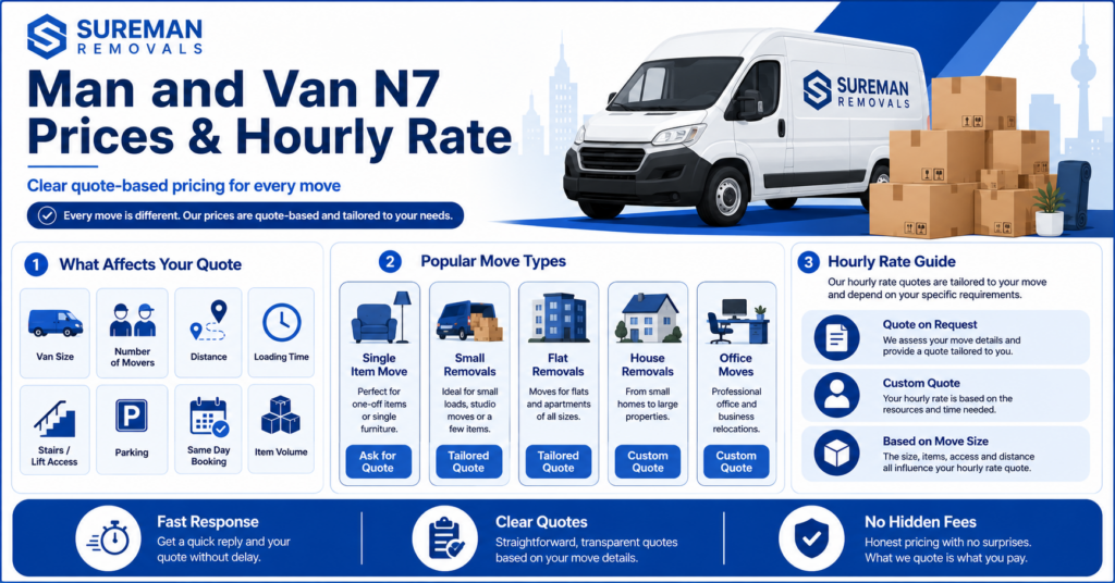 Man and Van N7 prices and hourly rate infographic