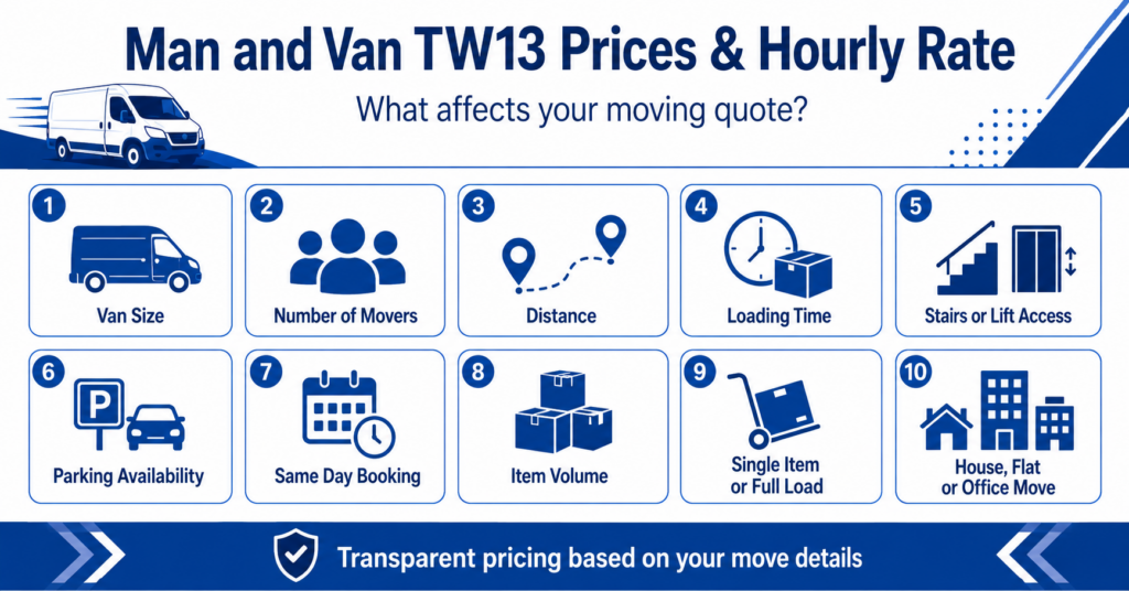 Man and Van TW13 prices and hourly rate infographic