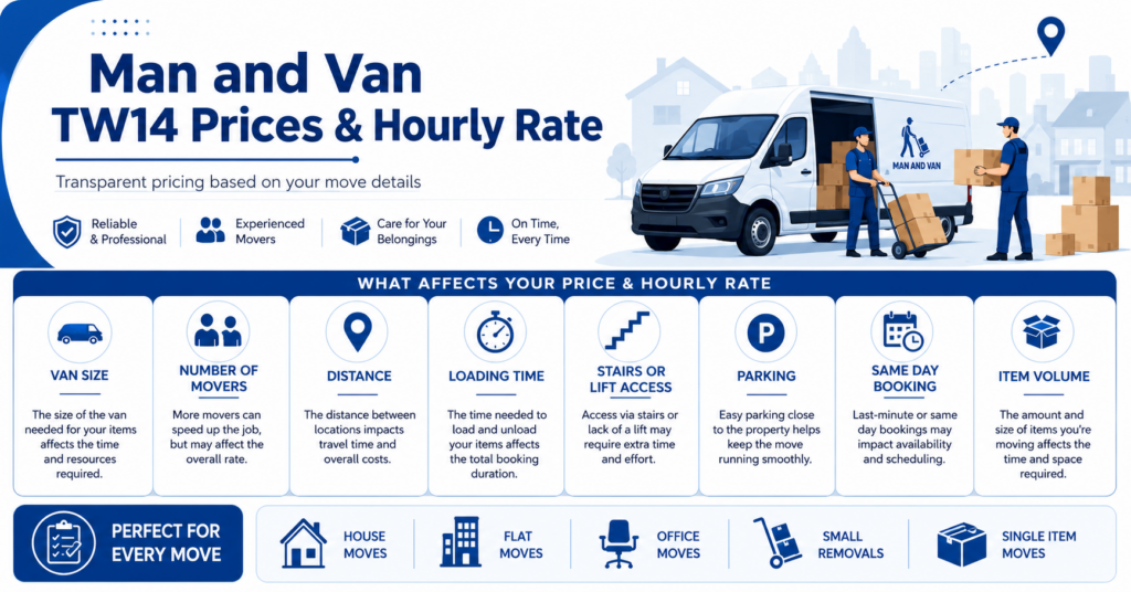 Man and Van TW14 prices and hourly rate infographic