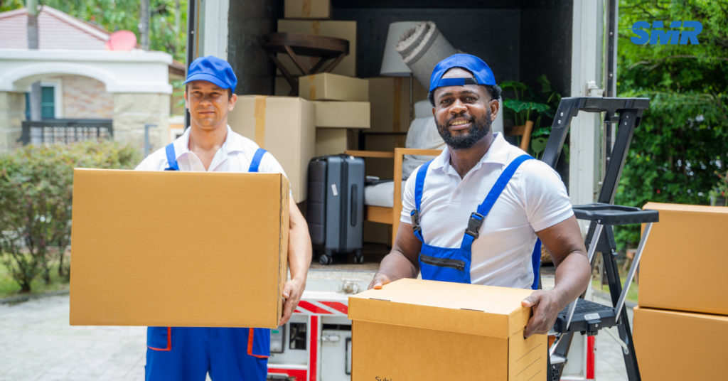 Removal van and man in Burnt Oak HA8 loading packed boxes for a local house move