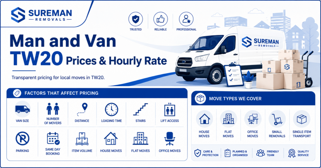Man and Van TW20 prices and hourly rate infographic