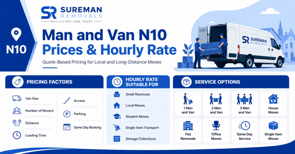 Man and Van N10 prices and hourly rate infographic