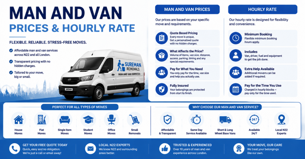 Infographic showing N22 removals pricing & hourly rates