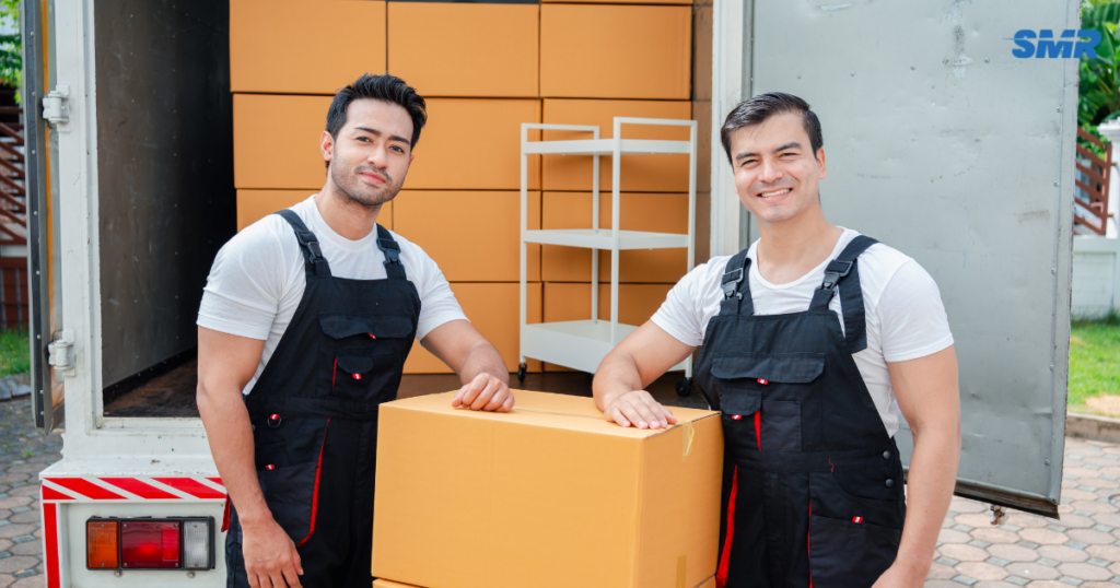 Movers transporting boxes and furniture for house and flat removals in Queensbury